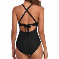 Bañadores de una pieza para mujer, traje de baño de cintura alta con recorte de Control de barriga, con lazo en la espalda, 1 pieza - details 6