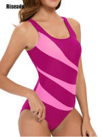 Riseado traje de baño atlético de una pieza, bañador con espalda en O para entrenamiento, deportes y Fitness - details 9