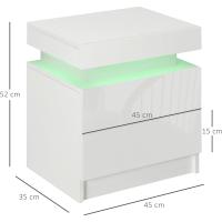 Mesita de noche con luces LED, 2 cajones y control remoto, para dormitorio o salón, 45x35x52 cm, blanco brillante - details 6