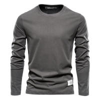 Nueva camiseta de manga larga de color sólido para hombre, ropa exterior deportiva informal a la moda, camiseta de fondo de algodón puro con cuello redondo - details 5