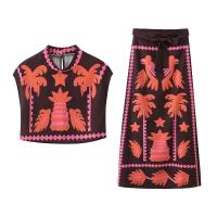 Conjunto de dos piezas para mujer, top corto, estampado vintage, cuello redondo, sin mangas, falda larga Fiestas, celebración - details 2