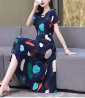 Nueva moda Casual 2024 vestidos elegantes de verano para mujeres cuello redondo estampado Vintage Vestido de manga corta ropa suelta de mujer - details 0