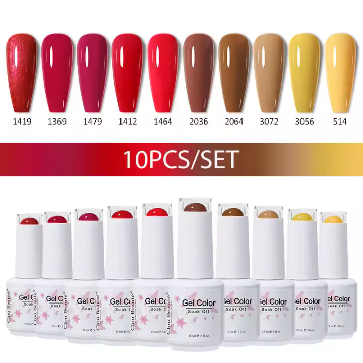 Esmalte de Uñas Permanente Clou Beaute 10pcs Mezcla de Colores Organicos 15ml Verde Menta Rojo Marrón Popular para Invierno - 1