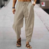 Pantalones de hombre de algodón y lino, novedad de verano, pantalones de Color sólido para hombre, pantalones sueltos informales de talla grande - details 7