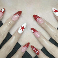 Uñas manicura francesa con encantadoras puntas rojas, cómodas de llevar, para uso diario y fiestas. - details 4