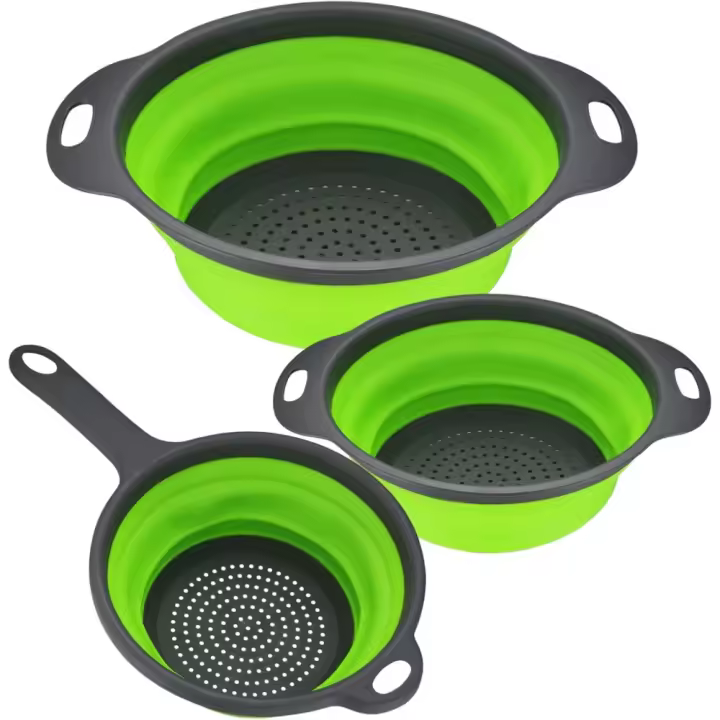 Colador de Silicona Plegable 3 Piezas para Filtrar Alimentos Ideal para Frutas y Verduras - 1