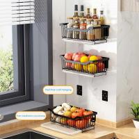 Cesta de cocina montada en la pared, organizador de estantes de iluminación de metal para especias, verduras y frutas - details 7