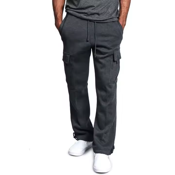 Pantalones de Pierna Ancha para Hombres Primavera/Verano 21 Cintura Cinturón con Volante de Color Sólido Ajuste Delgado Material de Poliéster - 1