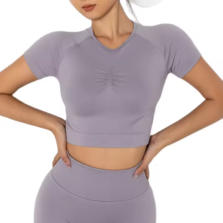 Camisetas deportivas de yoga para mujer, camisetas sexys sin costuras para gimnasio, camisetas para correr, camisetas Fiess - 1