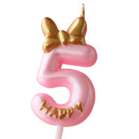 Vela de cumpleaños para niños, suministros de decoración de pastel de fiesta de boda, velas con número de lazo lindo, suministros de cumpleaños para cupcakes, 0-9 - details 4