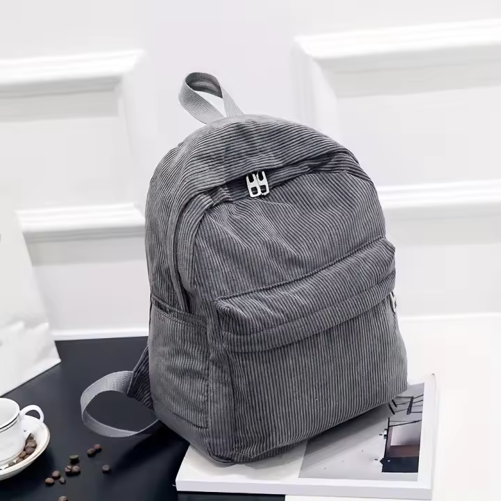 Mochila de pana de moda, mochila grande con capacidad para libros y correa ajustable para estudiantes - 1