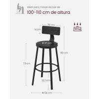 Taburetes de Bar Altos con Resalón Juego de 2, Acero, Montaje Fácil, Industrial, Marrón Rústico y Negro LBC026B01V1 - details 15