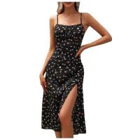 Vestido de Verano Distintivo Tirantes Florales, Crescentes Rojos, Aperturas Laterales, Cintura Delgada, Para Fiestas de Ocio - details 1