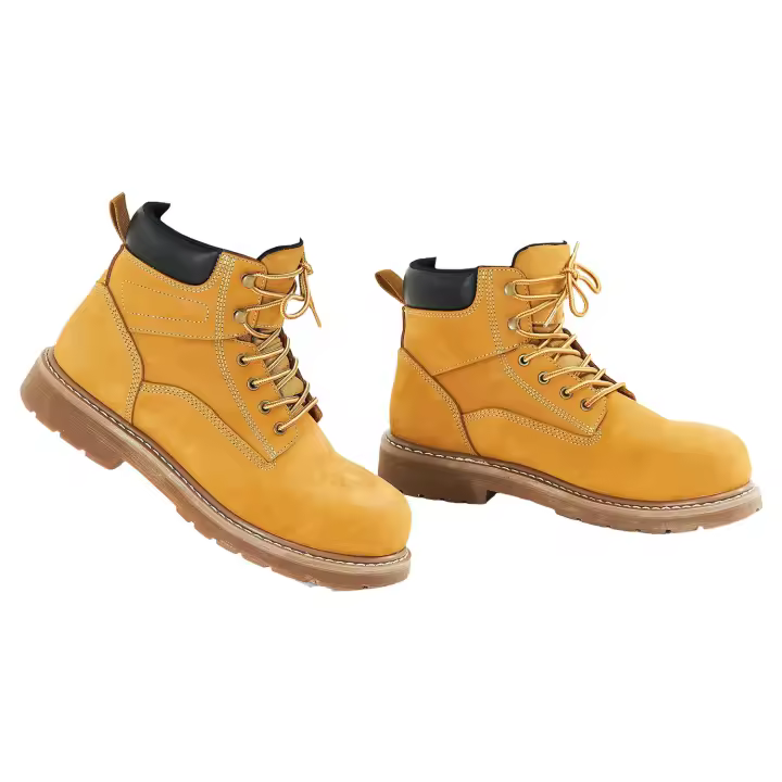 SucceBuy Botas de trabajo con punta de acero - Talla del Reino Unido 9: Botas impermeables y antideslizantes para hombre con suela de goma transpirable, marrón amarillo - 1