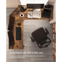 Escritorio en Forma de L, 149 x 149 x 76 cm, Ahorra Espacio, Oficina en Casa, Juegos, Marrón Rústico y Negro Tinta LWD73X - details 4