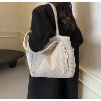 Bolso informal de pana con cierre de cremallera, ligero y de gran capacidad, correa fija para el hombro, bolso de viaje diario de Color sólido - details 4