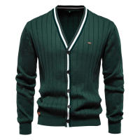 Cárdigan con cuello en V para hombre, suéter de manga larga, Chaqueta de punto con ribete de Color de contraste de moda - details 1