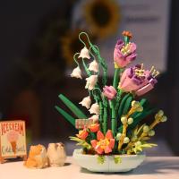 Bloques de construcción de automontaje, Vida eterna fragante, Primavera, ramo de flores en maceta, marea, juego, serie de niñas, decoración de mesa pequeña - details 0