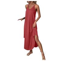 Vestido largo suelto sin mangas para mujer con cuello en V y tirantes, vestidos casuales de Color sólido para uso diario, nuevo - details 3