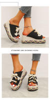 Nuevas zapatillas tejidas con bloques de color de cuña de verano para mujer, sandalias de tacón alto con cordones de paja de gran tamaño - details 8