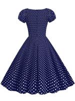 Elegante vestido midi de fiesta con estampado de lunares, manga corta abullonada, cuello en V y corte en A para mujer, ideal para el verano. - details 7