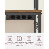 Estantería para Panadería con Toma de Corriente, Soporte de Microondas, Estantería de Cocina, Alambre de Metal, 14 Ganchos, 40 x 80 x 170 cm, Marrón Rústico y Negro - details 3