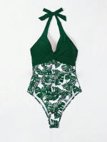 Traje de baño de bikini con lazo ajustado y estampado multicolor de una pieza de nuevo estilo para mujer con sensación de alta gama - details 2
