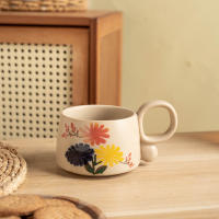 Taza de café retro de cerámica de alto valor, taza de café con leche de cerámica gruesa, taza de café, nicho japonés pintado a mano pastoral - details 6