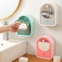 Caja de almacenamiento sin perforaciones, organizador montado en la pared, adhesivo abatible, soporte de hisopo de algodón cosmético, rosa para el hogar - details 5