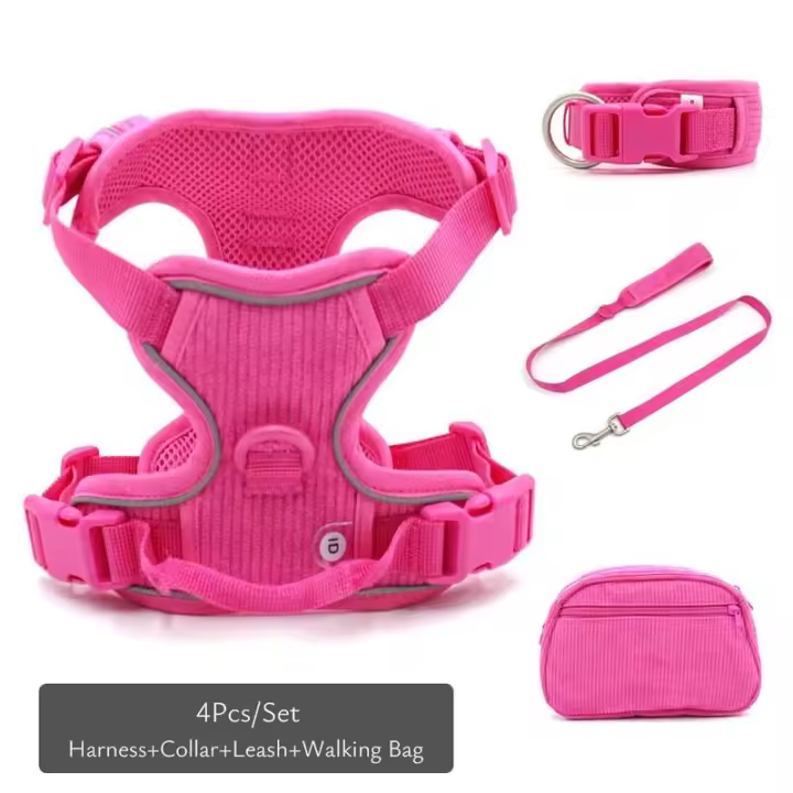 Collares personalizados mascotas Collar Rosa suave Perros con nombre, arnés reflectante sin TIAR Perros, Correa, juego de - 1