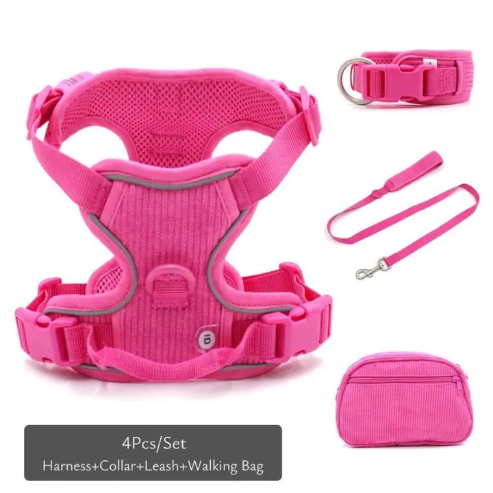 Collares personalizados mascotas Collar Rosa suave Perros con nombre, arnés reflectante sin TIAR Perros, Correa, juego de - 1