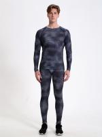 2 Pcs, Men's Quick Drying Mesh Comfy Breathable Highly Stretch Top And Skinny Fit Color Block Leggings - details 0