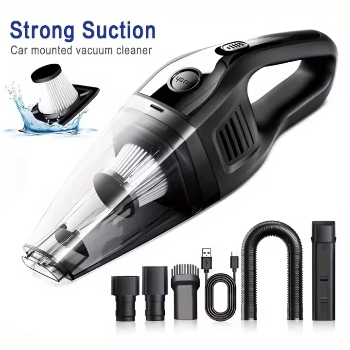 Potente aspiradora de mano inalámbrica - Mini aspiradora de limpieza portátil con carga USB para automóvil, hogar, oficina - Variedad de accesorios - 1