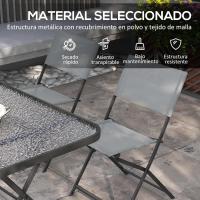 Conjunto de jardín de 5 piezas para exteriores, incluye 1 mesa de vidrio templado y 4 sillas plegables estilo moderno para terraza o patio, color gris. - details 4