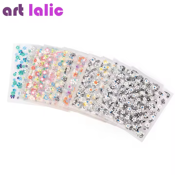 Pegatinas 3D coloridas para decoración de uñas, 10 piezas, calcomanías autoadhesivas para manicura DIY, flores y mariposas - 1
