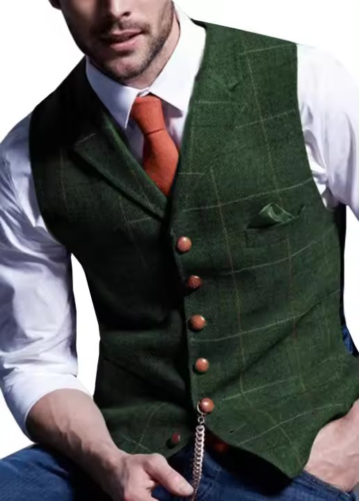 Chalecos para hombre, traje de Tweed, ropa de negocios para hombre, chaleco a rayas, chaleco Punk, padrino de boda, chaqueta marrón negra y gris Bleazer - 1