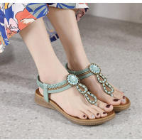 Sandalias de nuevo estilo con diamantes de imitación, cómodas, de punta redonda, para vacaciones en la playa, zapatos planos de talla grande - details 17