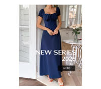 Vestido largo elegante de manga corta con hombros descubiertos para mujer, moda Primavera Verano - details 4