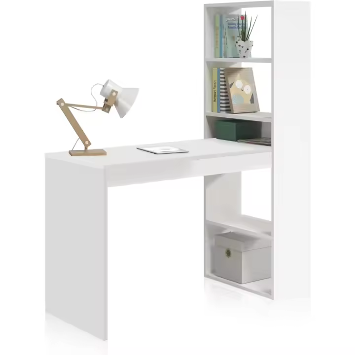 Mesa de Ordenador, Escritorio con Estanteria Reversible, Blanco Artik, Modelo Duplo, Medidas: 120 cm (Ancho) x 53 cm (Fondo) x 144 cm (Alto) - 1