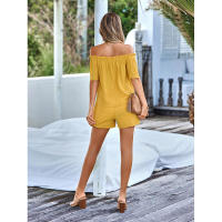 Conjunto de dos piezas de manga corta holgado de color sólido con hombros descubiertos informal para mujer, nueva colección primavera verano - details 19