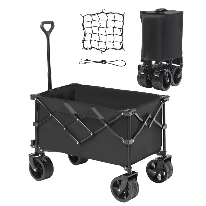 SucceBuy Carro plegable, carrito de playa con ruedas todo terreno, carrito plegable resistente, con portavasos, carro deportivo para acampar, ir de compras, jardín - 1