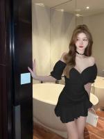 Vestido de Manga Abullonada Sexy Escote en V Falda Ligera que Cubre la Cintura Moda de Mujer 2023 - details 9