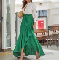 2024 Falda larga deformada con dobladillo con volantes y cintura informal elástica para fiesta de graduación de sirena para mujer - details 5