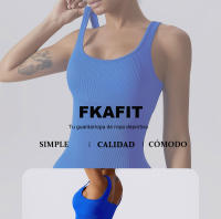 Mono de Yoga sin costuras para mujer, ropa deportiva acanalada con cuello cuadrado, sin mangas, una pieza - details 1