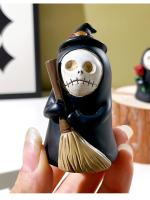 Adorno de fantasma de Halloween, Cráneo, mago, sin rostro, horror, misterioso, hombre negro, hogar, escritorio, resina, pequeño - details 5