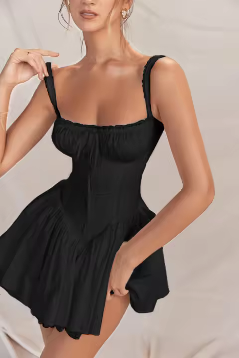 Vestido acampanado con panel de encaje de alta calidad, blanco encantador para fiestas y vacaciones, minivestidos corsé sin mangas, dulce elegante - 1