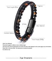Pulsera de piedra natural de ojos de tigre, pulsera de cuerda de cuero de vaca, regalo de vacaciones para hombres - details 2