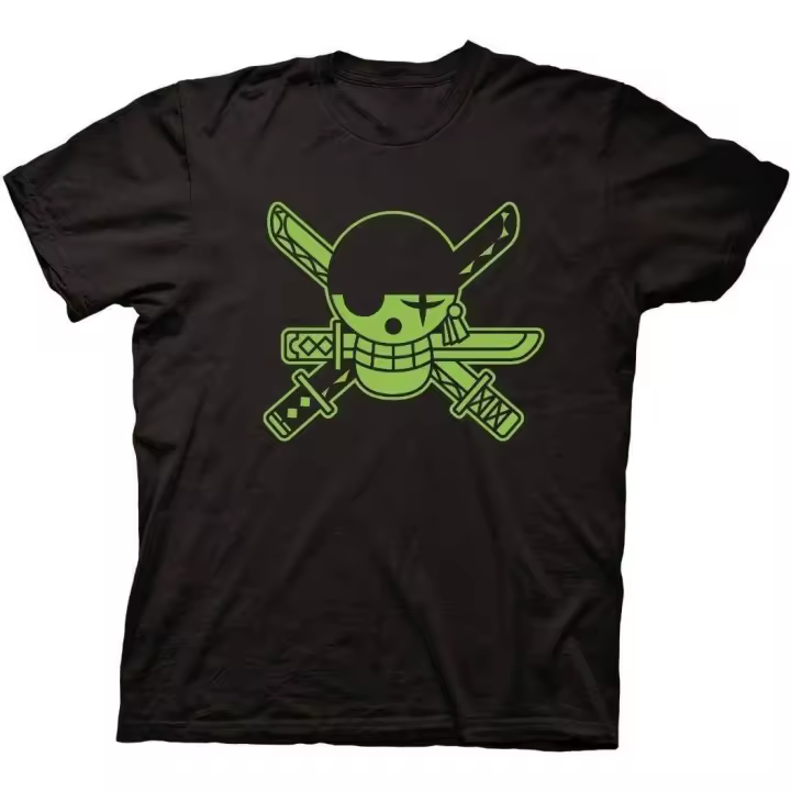 Camiseta de manga corta para hombre, camiseta de One Piece, Roronoa Zoro, Jolly Roger, Skull Mark Flag, Neon - 1