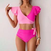 Conjunto de Traje de Baño para Mujer de Dos Piezas Sexy Bikini con Corte Curvo y Almohadilla para el Pecho Traje de Baño de Cintura Alta con Sujetador de Manga con Volantes - details 13