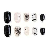 Parche de uñas postizas de Halloween para mujer, decoración de uñas elipse única en blanco y negro, maquillaje de manicura - details 0
